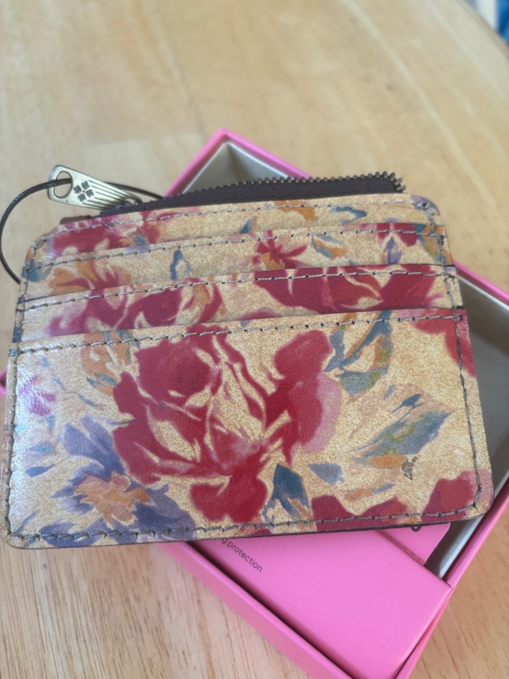 Patricia Nash Brown Leather Floral Card Wallet with Pink Accents - Picture 4 of 5